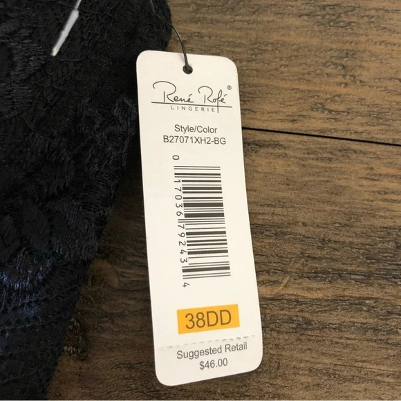 NWT Rene Rofe Size 38DD Black Lace Underwire Bra Soft Lightly Padded B27071XH2 - Picture 3 of 5